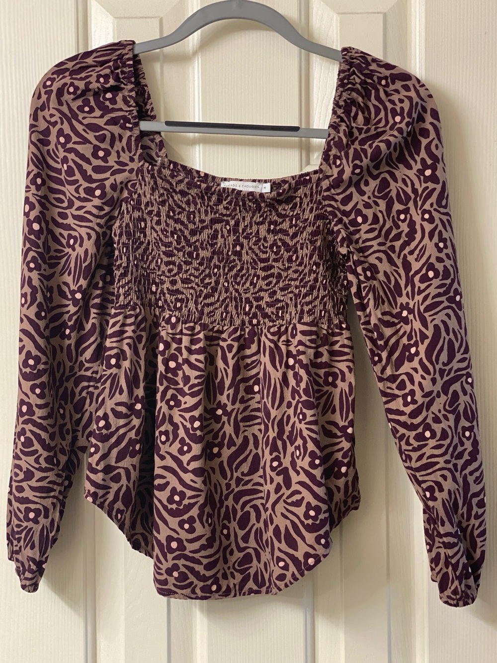 Threads 4 Thought Kerrie Smocked Square-Neck Long Sleeve Top Size Medium